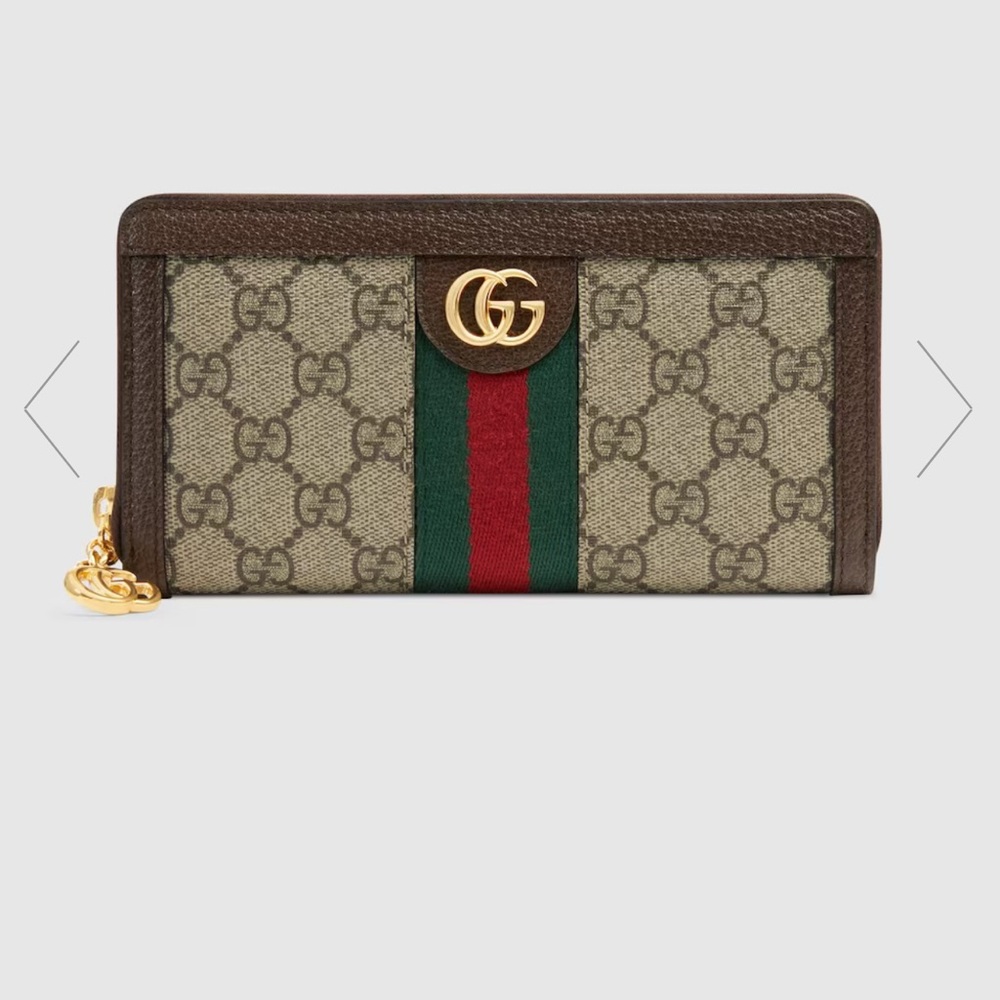 NIB Gucci Brown and Green Zip Around Wallet